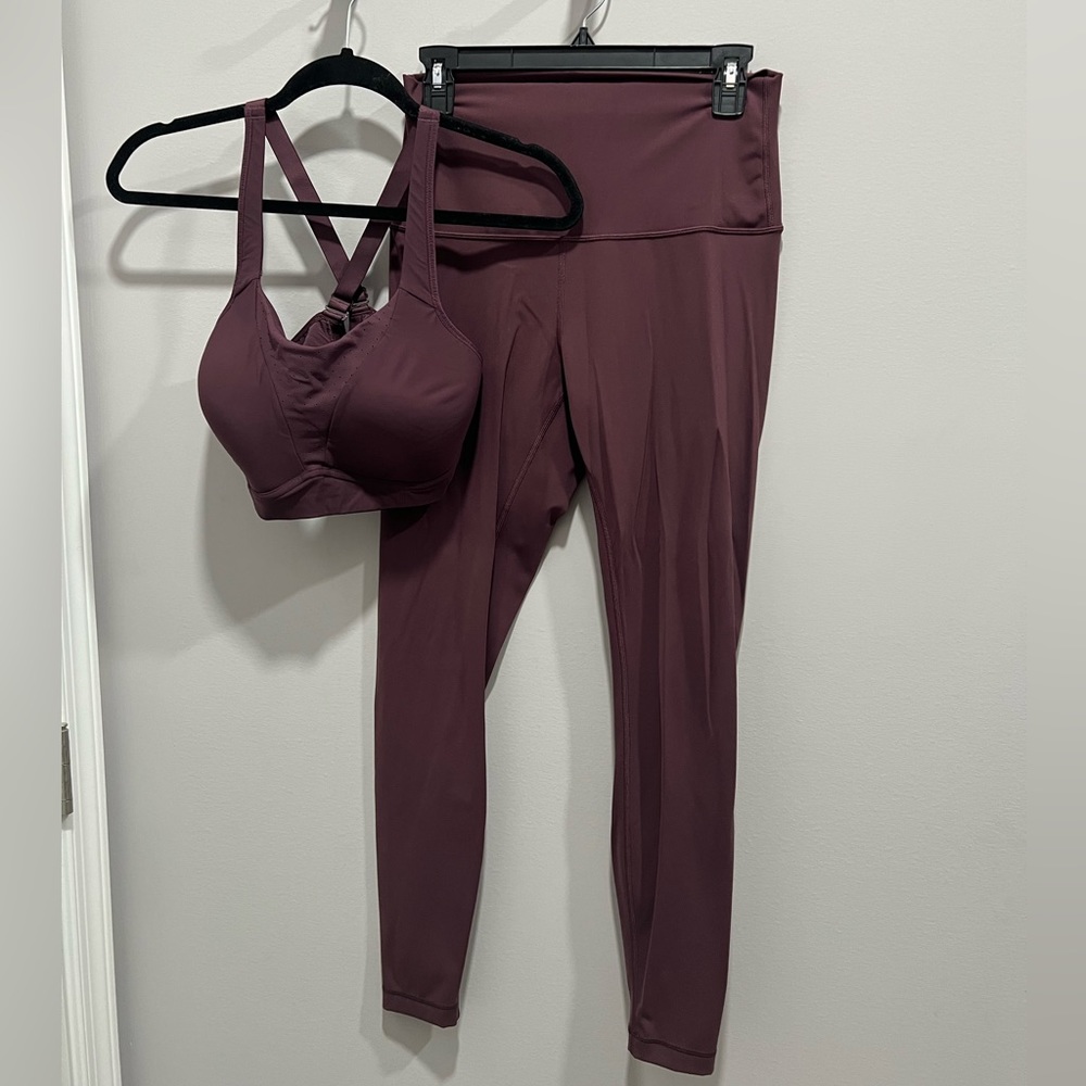 Lululemon Legging & Bra Bundle. 36D Sports Bra. Large Legging. Maroon/Purple.